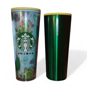 Starbucks Arizona Cactus + Starbucks Metallic Green 24oz Lot (2) *No Straws